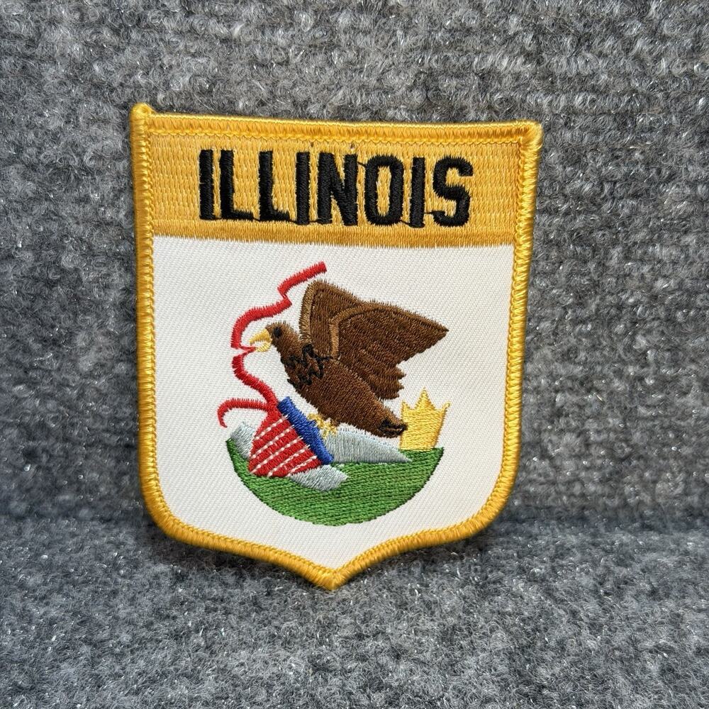 Vintage ILLINOIS State Flag Emblem Embroidered Iron-On Patch Shield Badge (3.5”)
